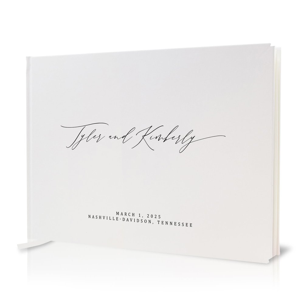 MUUJEE Personalized Guestbook in Eggshell - Premium Custom Modern Guest Book for Wedding Reception, Birthday Party or Events w/Bookmark Blank Pages for Signing 11.5 x 8.5 inches
