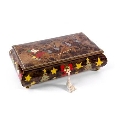MusicBoxAttic Jolly Santa Clause in Sleigh with Reindeers Wood Inlay - Annies Song