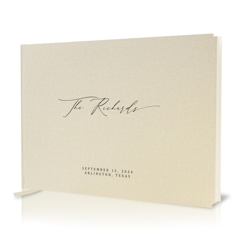 MUUJEE Personalized Guestbook in Cream - Premium Custom Modern Guest Book for Wedding Reception, Birthday Party or Events w/Bookmark Blank Pages for Signing, Extra Large 11.5 x 8.5 inches
