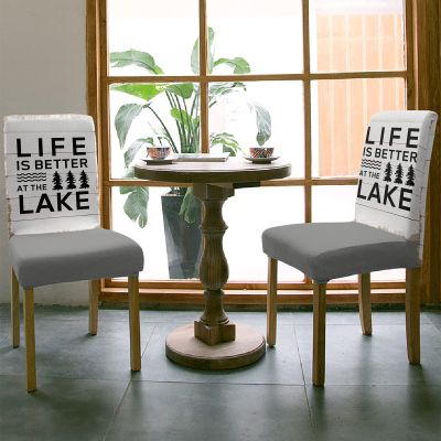 4PCS Dining Chair Covers Stretch Spandex Slipcovers Better Life Lake Tree Quotes Removable Washable Dining Room Seat Cover Cushion Protector for Home Hotel Banquet Decor Vintage Wooden Plank