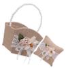 DECHOUS 1 Set Burlap Ring Bearer Jute Basket with Pearl Handle Flower Lace Bow Ribbon Rustic Ring Pillow for Vintage Wedding Ceremony Party Supplies view 1