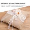 DECHOUS 1 Set Burlap Ring Bearer Jute Basket with Pearl Handle Flower Lace Bow Ribbon Rustic Ring Pillow for Vintage Wedding Ceremony Party Supplies view 4