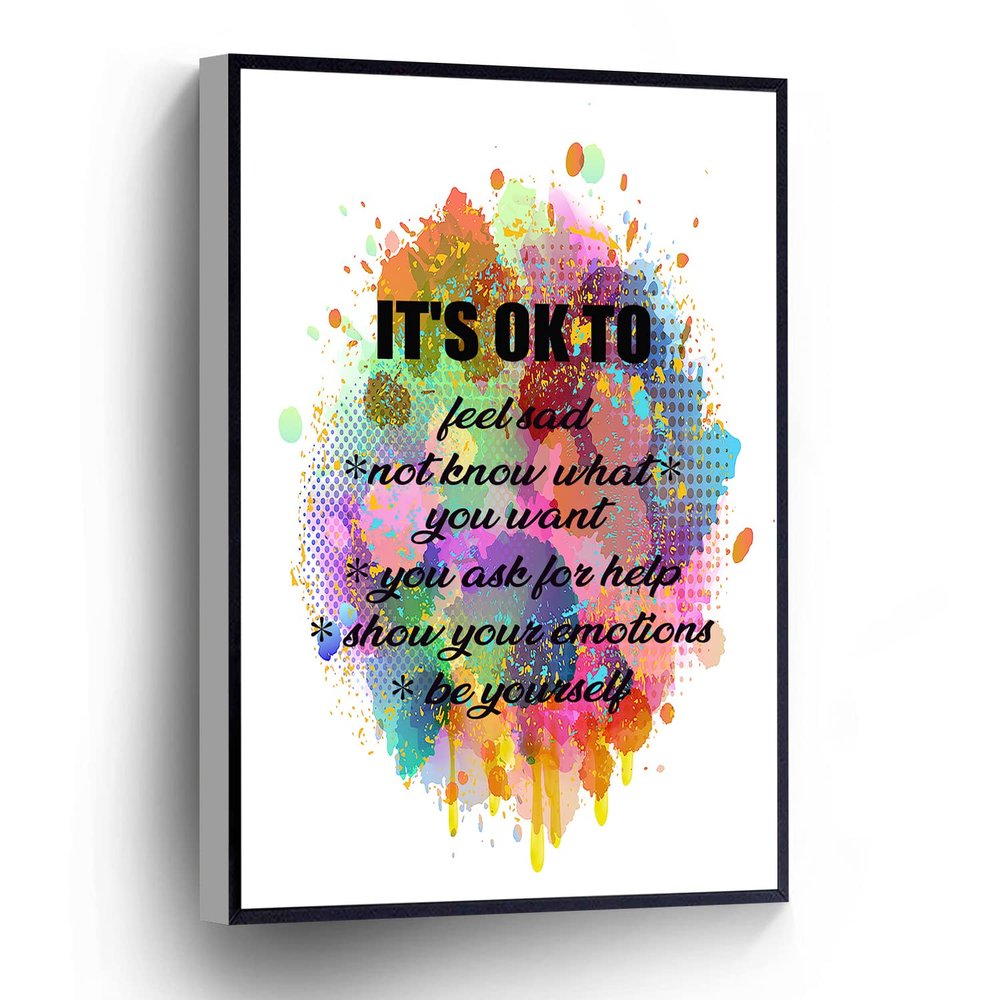 PUCHYUCT Modern Canvas Wall Art Inspiring Positive Wall Decor It'S Ok To Graffiti Posters Stretched And Framed Ready To Hang For Living Room,Bedroom,Classroom Etc (16"X 24")