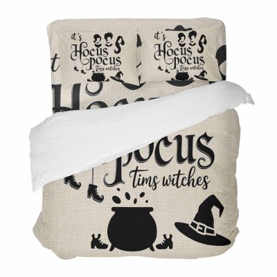 4 Piece Queen Duvet Cover Set Halloween Black Horror Witch Hat Breathable Comforter Covers Ultra Soft Bed Sheet with 2 Pillow Shams Bedding Collection Sets Cartoon Element Vintage Burlap Linen