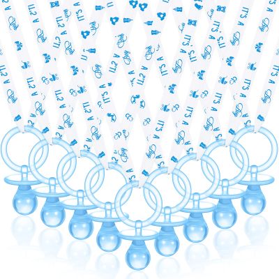 Coume 36 Pcs Shower Party Pacifiers Necklace Acrylic Pacifiers Party Favors Charm Necklace for Shower Decorations Gender Reveal Table Scatter(White, Blue)