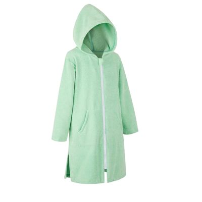 MissShorthair Hooded Towel Robe for Kid, Zipper Beach Cover Up, Swim Changing Robe for Boy, Girls Bath Towelling Poncho Green 8-10 Years