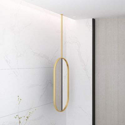 Antourlamm Oval Mirror Ceiling Hanging Rod Mirror, Floating Bathroom Vanity Makeup Mirror Creative Decorative Mirror - with Gold Metal Framed and Boom (Size : 40cmx70cm)
