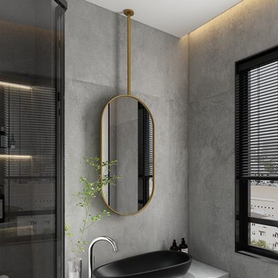 Antourlamm Gold Ceiling Mounted Oval Mirror for Wall, Floating Bathroom Vanity Makeup Mirrors Shaving Mirrors - Customizable Ceiling Hanging Rod Mirror (Size : 40cmx70cm)