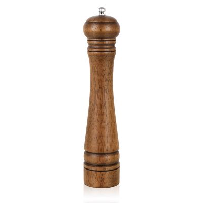 1Pack Wood Pepper Grinder, XWXO 10 Inch Salt Mill Pepper Shaker, Pepper Mill with Adjustable Ceramic Rotor - Oak Wood Pepper Grinder for Your Kitchen