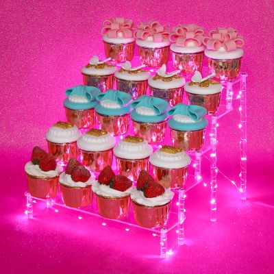 DIWNELEM 5 Tier Acrylic Risers - Acrylic Display Stands with Pink LED Light