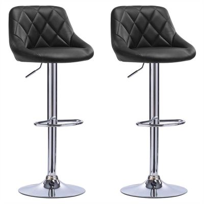 Tall Bar Stools Bar Stool PU Leather Bar Stool Lift Height Adjustable Lift Height Swivel Casual with Backrest for Home Office 2 Piece Set Barstools (Color : Black)