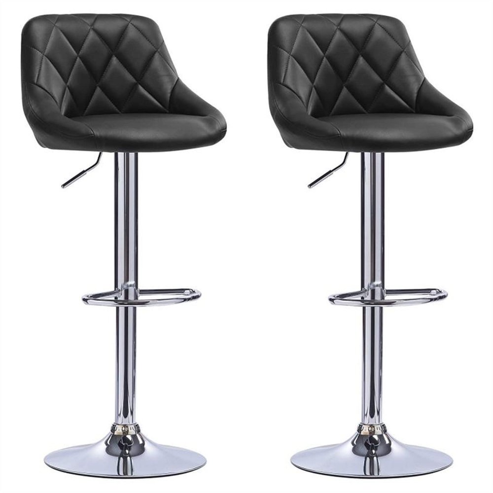 Tall Bar Stools Bar Stool PU Leather Bar Stool Lift Height Adjustable Lift Height Swivel Casual with Backrest for Home Office 2 Piece Set Barstools (Color : Black)