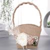 DECHOUS Wedding Flower Girl Basket Rose Flower Decorated Wedding Flower Girl Basket Burlap Jute Petals Basket Lace Bowknot Bride Basket view 2