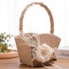 DECHOUS Wedding Flower Girl Basket Rose Flower Decorated Wedding Flower Girl Basket Burlap Jute Petals Basket Lace Bowknot Bride Basket view 3