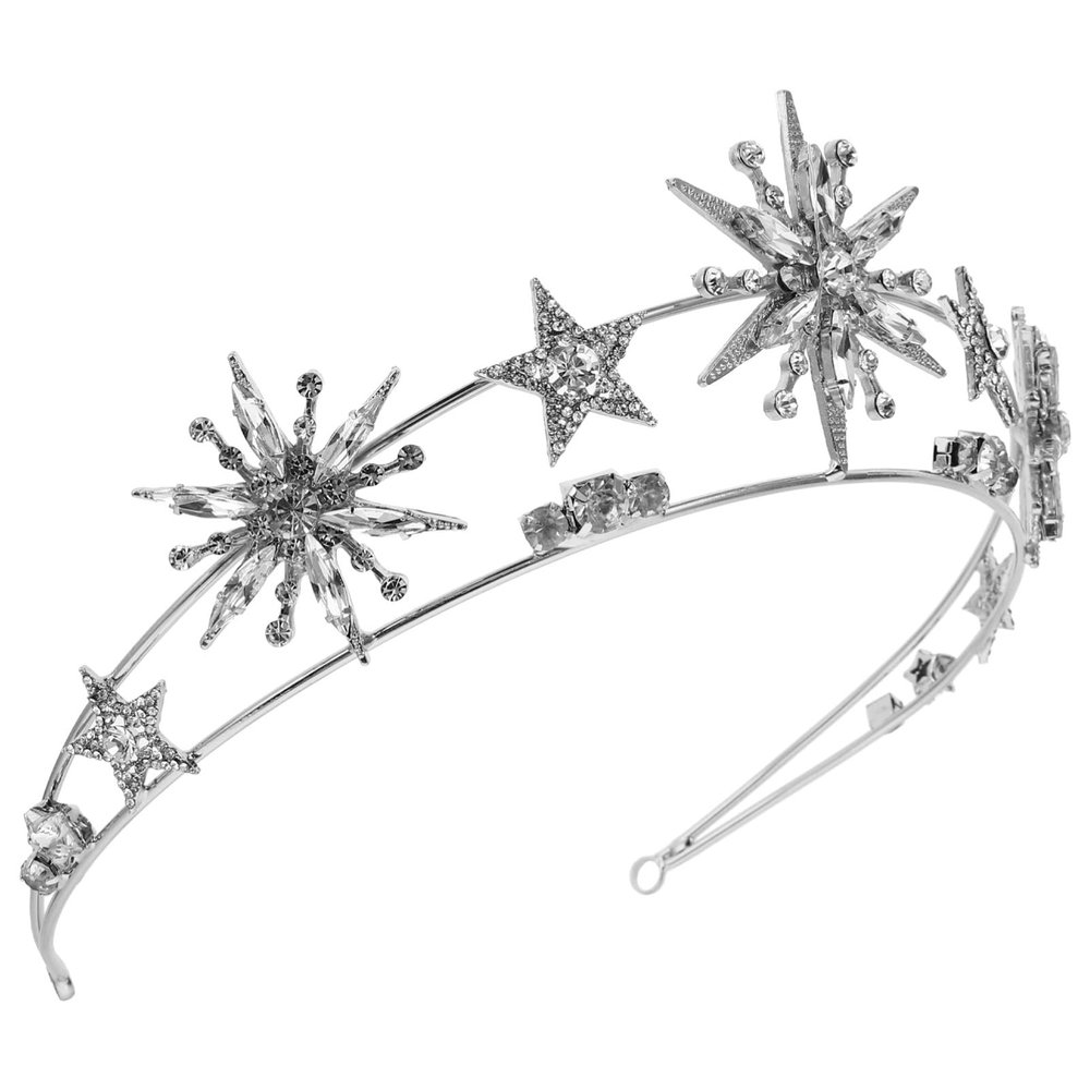 KALLORY Silver Star Crown -340 Wedding Headdress Rhinestone Tiara