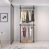 2-Tier Design Rod Clothing Rack, Simple Trending Double Rod Clothes Garment Rack Multi-functional Garment Rack Freestanding Hanger Commercial Garment Rack Standing Display view 2