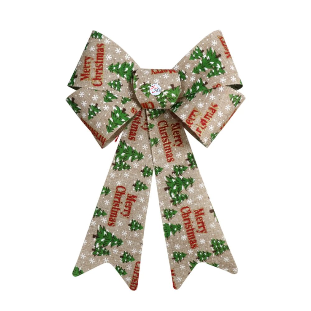 Ja'Cor Merry Christmas Trees Rustic Bows, Decorative Large Christmas Bows for Xmas Tree Gift Wrapping Wreaths Gifts Crafts Huge Presents Door Plastic Bow Decorations, 9x15-in. (1 Pack)