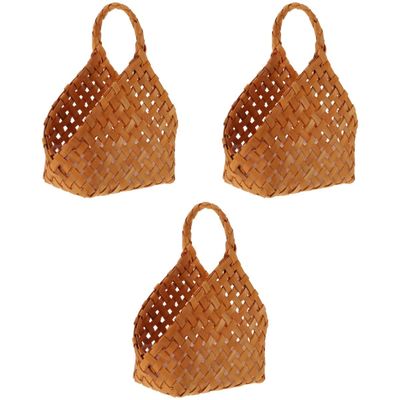 Cabilock 3pcs Handmade Portable Wood Chip Woven Storage Basket Multi-functional Organizer for Home Living Room Nursery and Bathroom Convenient Carrying Handle