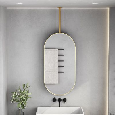 Antourlamm Metal Mirror for Wall Decor, Gold Ceiling Mounted Oval Mirror, Clear and Practical Vanity Makeup Mirror for Bathroom Washroom Living Room Bedroom Entrance (Size : 40cmx70cm)