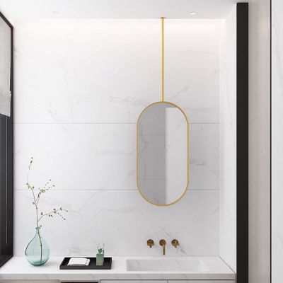 Antourlamm Oval Mirror Metal Framed Mirror for Ceiling Hanging, Floating Vanity Mirrors Shaving Mirrors for Home Or Hotel Entrance, Customizable Hanging Mirror - Gold (Size : 40cmx70cm)