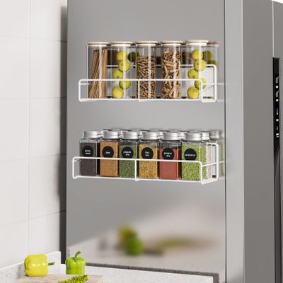 Mystozer 2 Pack Magnetic Spice Rack Organizer, Space Saver for Refrigerator and Whiteboard, Metal Fridge Shelf for Kitchen and Classroom Seasoning Organizer Seasoning Rack Condiment Organizer(White)