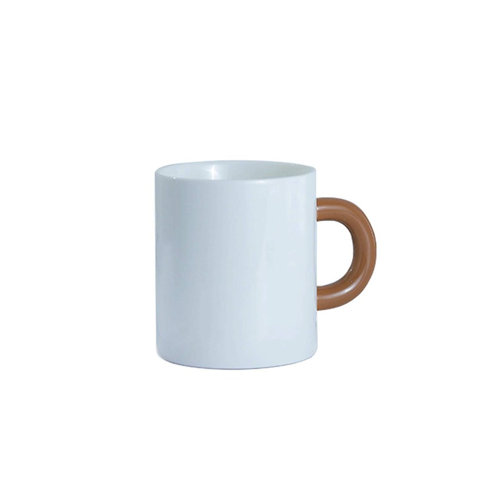 Coffee Mugs 300ml Coffee Mug Tea Cup White Ceramic Cup and Brown Large Handle Suitable for Drinking Milk CoffeeCan be Used in the Office and at Home Mug Set