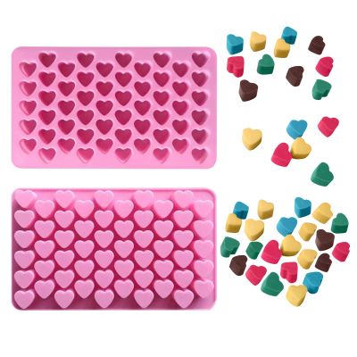 2 Pcs Mini Heart Silicone Molds - 55-cavity Chocolate Candy Cake Ice Cube Trays - Food-grade Silicone Molds - Mini Heart Shape for Party Wedding Jelly Baking (pink)