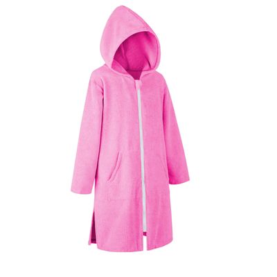 MissShorthair Hooded Towel Robe for Kid, Zipper Beach Cover Up, Swim Changing Robe for Boy, Girls Bath Towelling Poncho Rose Red 11-13 Years