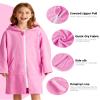 MissShorthair Hooded Towel Robe for Kid, Zipper Beach Cover Up, Swim Changing Robe for Boy, Girls Bath Towelling Poncho Rose Red 11-13 Years view 2
