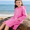 MissShorthair Hooded Towel Robe for Kid, Zipper Beach Cover Up, Swim Changing Robe for Boy, Girls Bath Towelling Poncho Rose Red 11-13 Years view 4