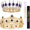 Juexica 4 Pieces Prom King and Queen Crowns Set with Sashes Valentine's Day Carnival Birthday Wedding Costume Accessories Gold King Crown for Men Women Prom(M,Royalblue and White Diamond) view 1