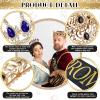 Juexica 4 Pieces Prom King and Queen Crowns Set with Sashes Valentine's Day Carnival Birthday Wedding Costume Accessories Gold King Crown for Men Women Prom(M,Royalblue and White Diamond) view 3