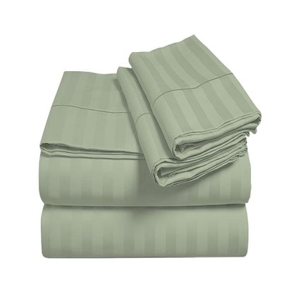 4PC Sheets for Campers 1000 Thread Count 4-Piece Rv Sheet Set, RV Bunk Size - 28"X75"- 100% Egyptian Cotton 18" Inches Deep Pocket Stripe Light Sage