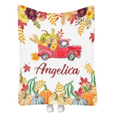 Personalized Thanksgiving Fall Throw Blanket with Name, Custom Autumn Pumpkin Blankets for Couch Bed Sofa Home Decor, Soft Fleece Baby Blanket for Girls, Customized Thanksgiving Gifts 60"x80"