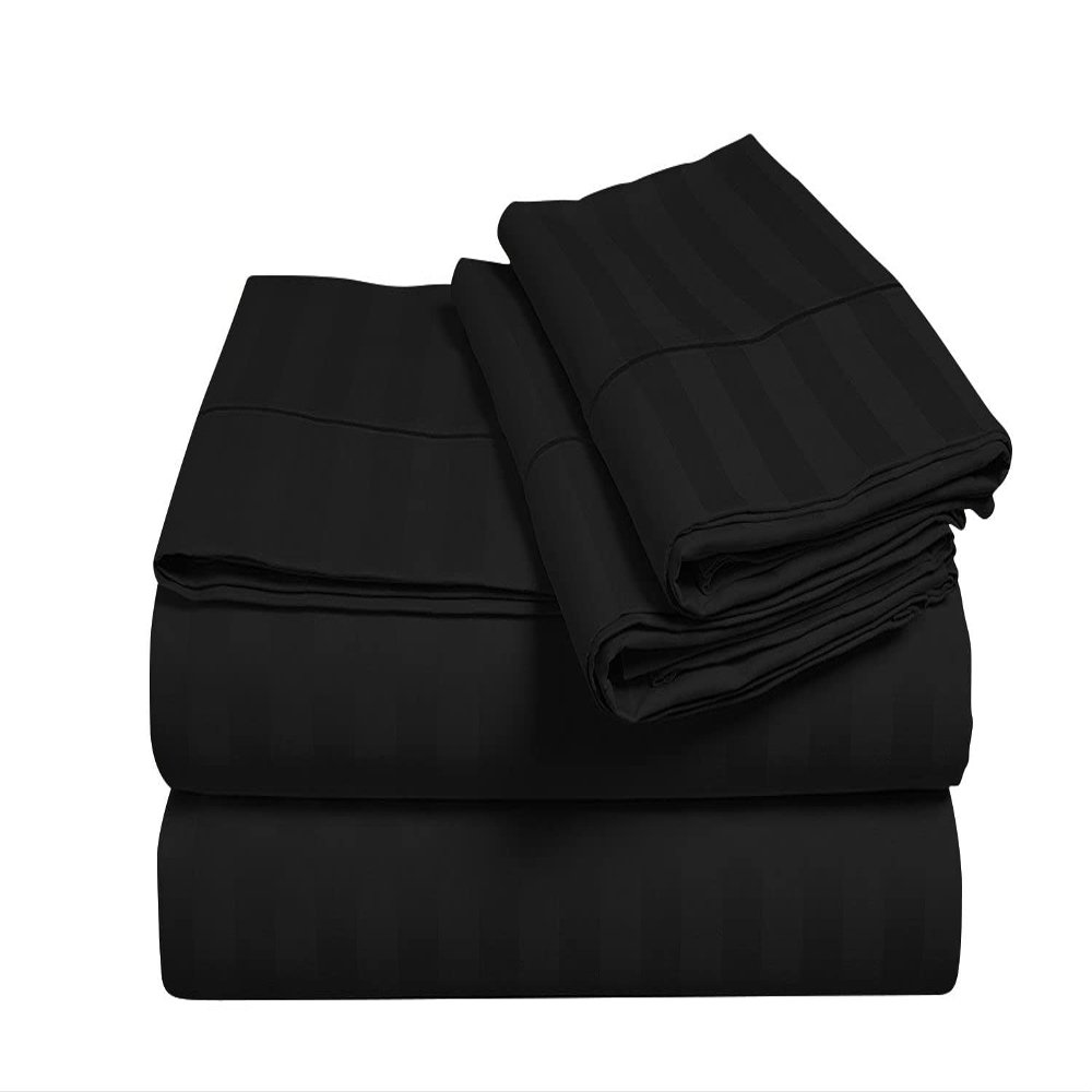 4PC Sheets for Campers 1000 Thread Count 4-Piece Rv Sheet Set, RV King Size - 72"X80"- 100% Egyptian Cotton 18" Inches Deep Pocket Stripe Black
