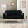 55" Accent Loveseat Sofa Couch, Mid Century Modern Velvet Fabric Couch with 2 Pillows and Metal Legs, 2-Seater Upholstered Mini Sofa Couches for Small Space, Living Room Apartments (Black) view 1