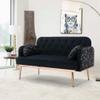 55" Accent Loveseat Sofa Couch, Mid Century Modern Velvet Fabric Couch with 2 Pillows and Metal Legs, 2-Seater Upholstered Mini Sofa Couches for Small Space, Living Room Apartments (Black) view 3