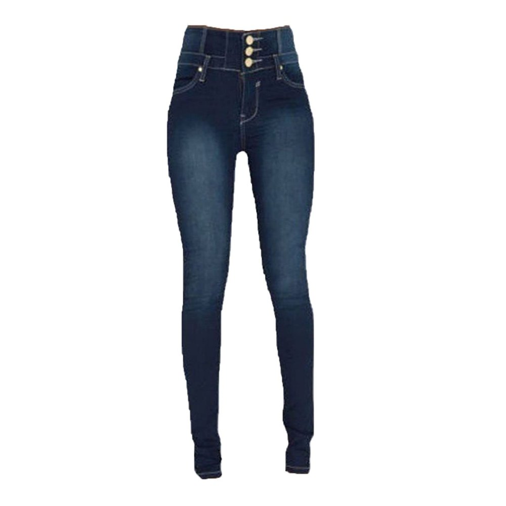 Women High Rise Button Front Skinny Jeans Stretch Classic Casual Slim Fit Denim Pants Butt Lift Tapered Jean Trouser (Dark Blue 2,Large)