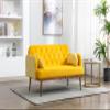 55" Accent Loveseat Sofa Couch, Mid Century Modern Velvet Fabric Couch with 2 Pillows and Metal Legs, 2-Seater Upholstered Mini Sofa Couches for Small Space, Living Room Apartments (Yellow) view 3