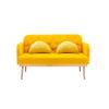 55" Accent Loveseat Sofa Couch, Mid Century Modern Velvet Fabric Couch with 2 Pillows and Metal Legs, 2-Seater Upholstered Mini Sofa Couches for Small Space, Living Room Apartments (Yellow) view 4