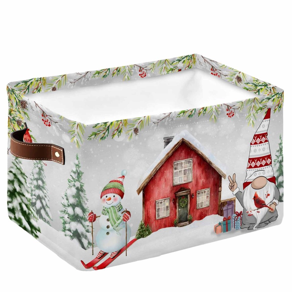 Large Storage Baskets Bins Christmas Collapsible Storage Box Laundry Organizer for Closet Shelf Nursery Kids Bedroom Merry Christmas Gnomes Snowman Barn in The Snow Scene