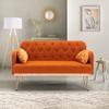55" Accent Loveseat Sofa Couch, Mid Century Modern Velvet Fabric Couch with 2 Pillows and Metal Legs, 2-Seater Upholstered Mini Sofa Couches for Small Space, Living Room Apartments (Orange) view 1
