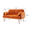 55" Accent Loveseat Sofa Couch, Mid Century Modern Velvet Fabric Couch with 2 Pillows and Metal Legs, 2-Seater Upholstered Mini Sofa Couches for Small Space, Living Room Apartments (Orange) view 2