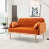 55" Accent Loveseat Sofa Couch, Mid Century Modern Velvet Fabric Couch with 2 Pillows and Metal Legs, 2-Seater Upholstered Mini Sofa Couches for Small Space, Living Room Apartments (Orange) view 3