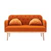 55" Accent Loveseat Sofa Couch, Mid Century Modern Velvet Fabric Couch with 2 Pillows and Metal Legs, 2-Seater Upholstered Mini Sofa Couches for Small Space, Living Room Apartments (Orange) view 4
