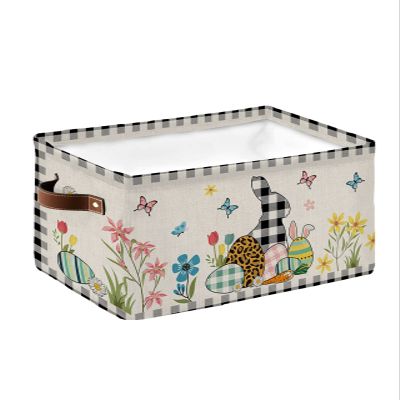 Large Storage Baskets Bins Easter Bunny Collapsible Storage Box Laundry Organizer for Closet Shelf Nursery Kids Bedroom Colorful Eggs Spring Flowers Butterflies Black Buffalo Check