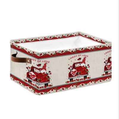 Large Storage Baskets Bins Valentine's Day Collapsible Storage Box Laundry Organizer for Closet Shelf Nursery Kids Bedroom Vintage Red Truck with Gnomes Red Roses Floral Lace