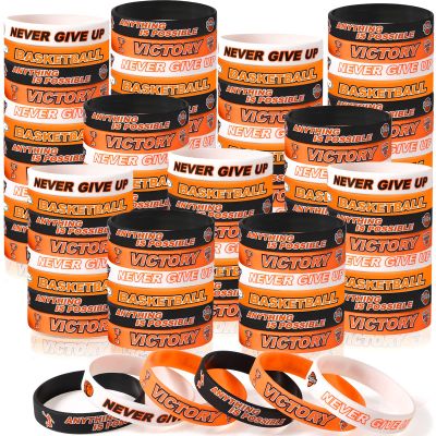 Aoriher 100 Pieces Basketball Silicone Bracelet Gifts Bulk Basketball Party Favor Motivational Rubber Wristband Inspirational Rubber Bracelet Gift for Boys Girls Kids Teenagers Club Team Awards Gifts