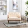 55" Accent Loveseat Sofa Couch, Mid Century Modern Velvet Fabric Couch with 2 Pillows and Metal Legs, 2-Seater Upholstered Mini Sofa Couches for Small Space, Living Room Apartments (Beige) view 1