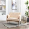 55" Accent Loveseat Sofa Couch, Mid Century Modern Velvet Fabric Couch with 2 Pillows and Metal Legs, 2-Seater Upholstered Mini Sofa Couches for Small Space, Living Room Apartments (Beige) view 3